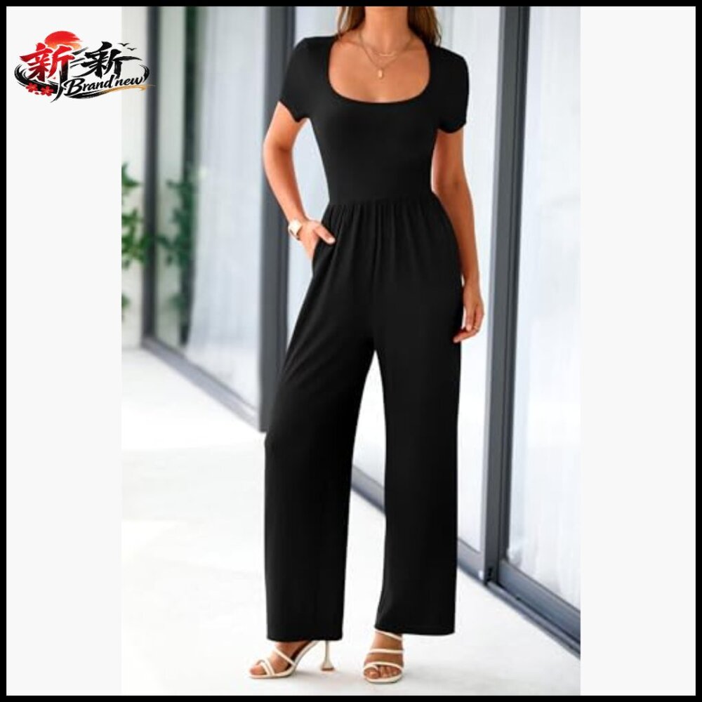 Polyester Elastane Ribbed Knit Jumpsuit Square Ne… - image 3